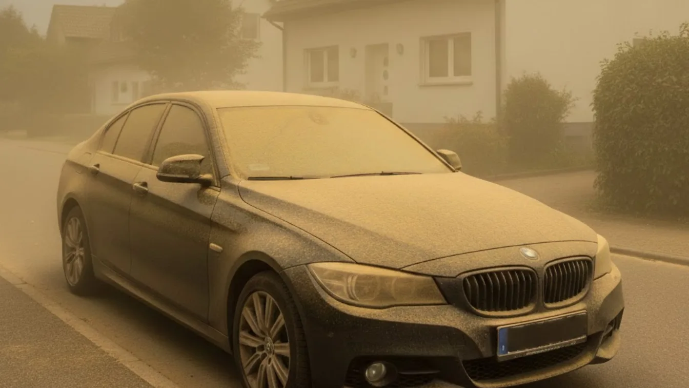 Gelber Schleier über Deutschland: Warum Sie Saharastaub niemals trocken vom Auto wischen sollten